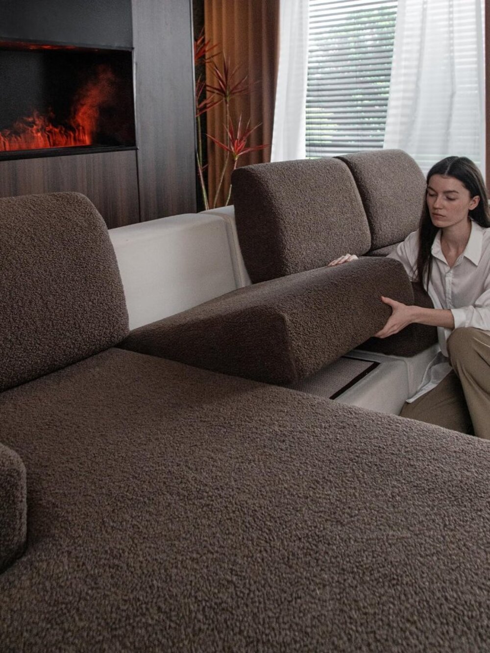 OHSIO 3-Seat Cushion Covers - Brown Polar Fleece